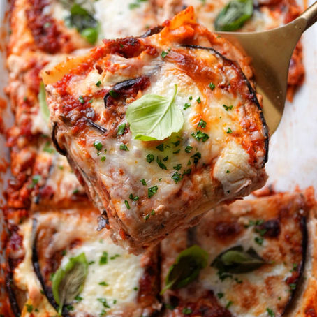 Eggplant Lasagna with Ricotta, Smoked Scamorza and Mozzarella