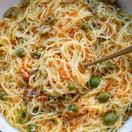 Green Olive Capellini with Toasted Breadcrumbs