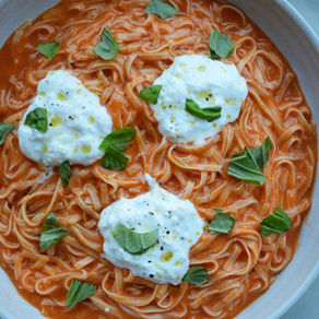'All Roasted Everything' Taglierini with Stracciatella & Basil