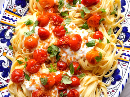 Slow Roasted Cherry Tomato Trenette with Stracciatella & Breadcrumbs