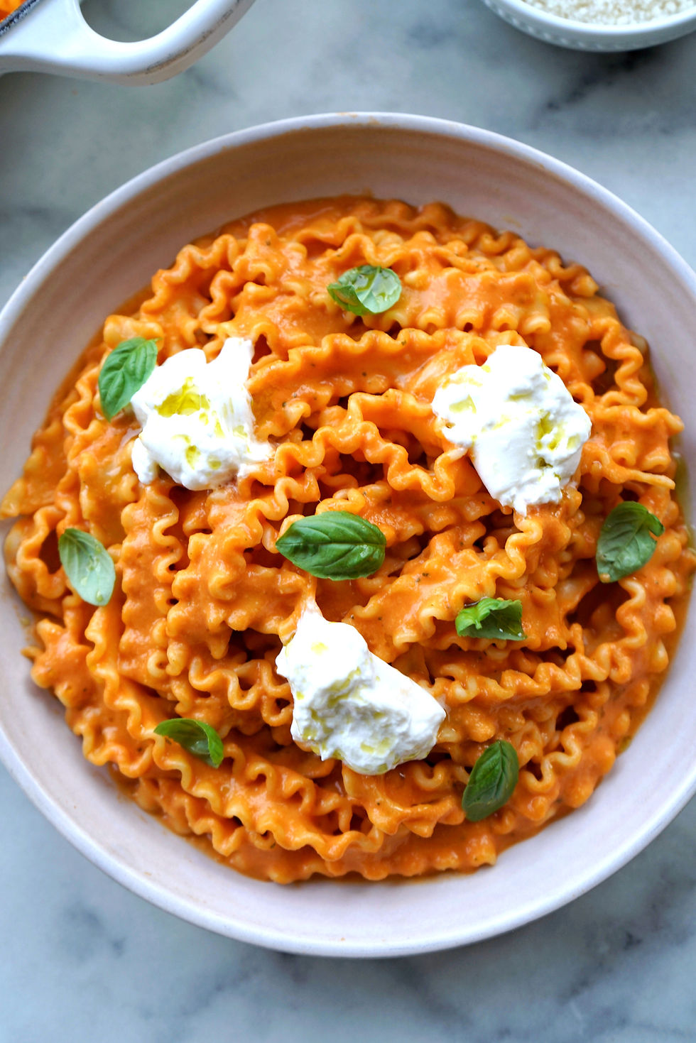 Roasted Tomato Caprese Mafaldine