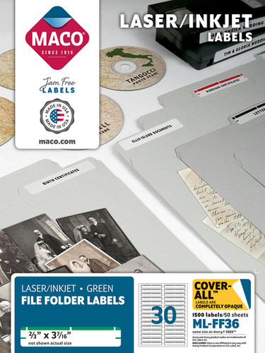 Laser/Inkjet COVER-ALL™ Green File Folder Labels, 2/3