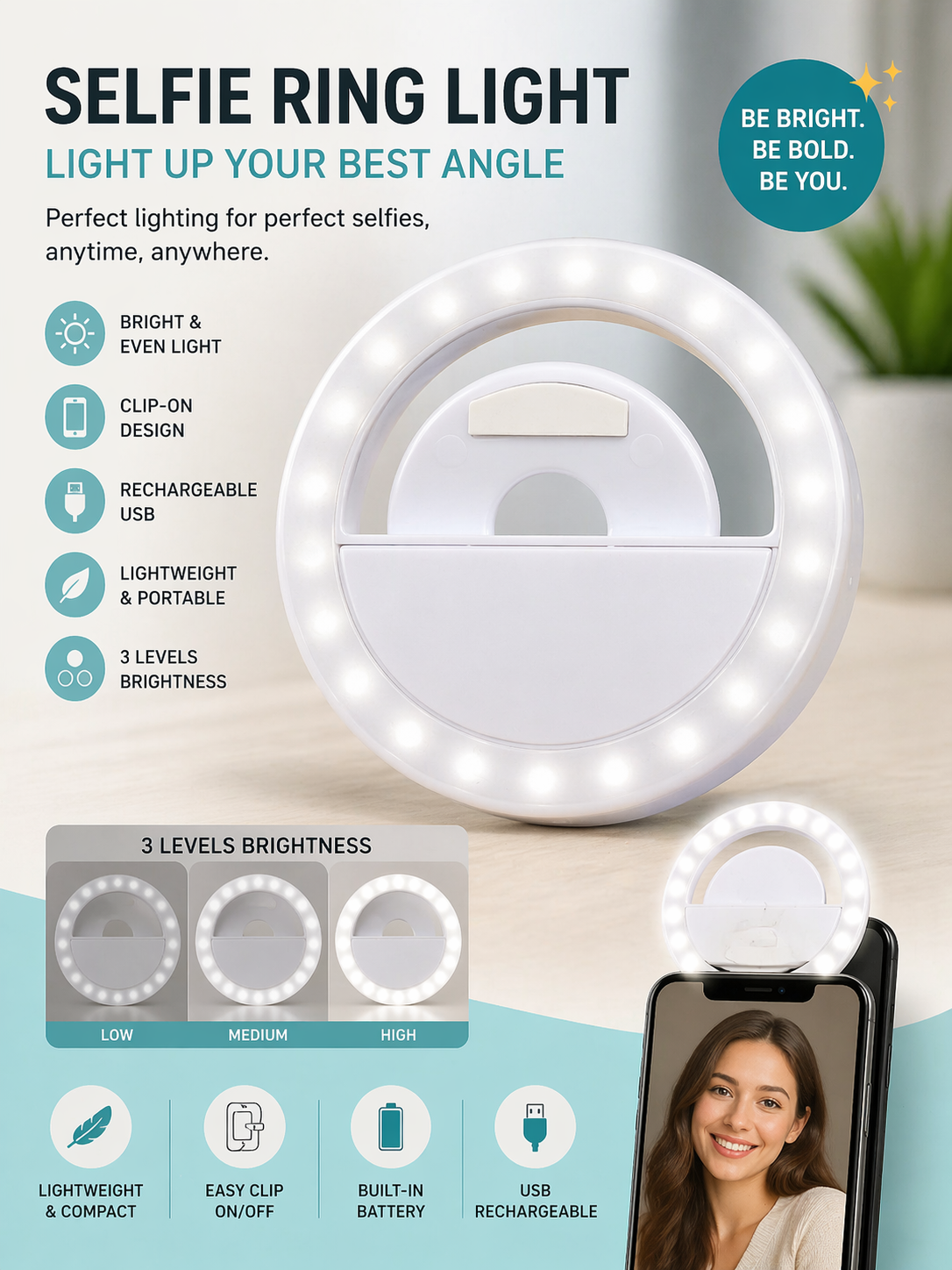 Phone selfie ring light