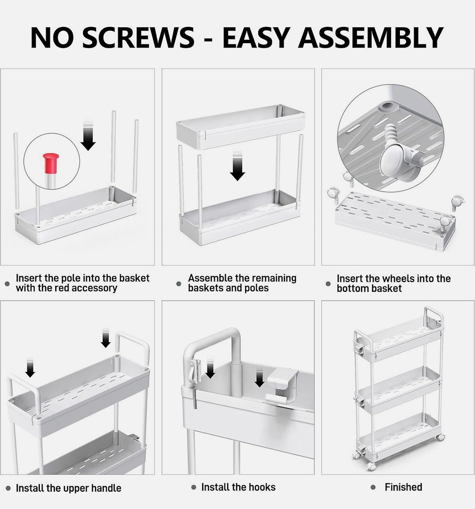 Thumbnail: 3-Tier Storage Trolley Cart Slide-out Slim Rolling Utility Mobile Storage Shelve