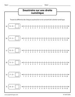 Soustraire sur une droite numérique - Nombres inférieurs à 10