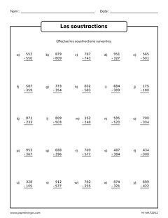 Soustraction deux nombres à 3 chiffres - Avec et sans emprunt