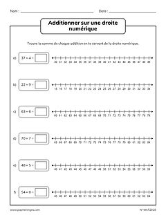 Addition sur droite numérique - Nombres inférieurs à 100