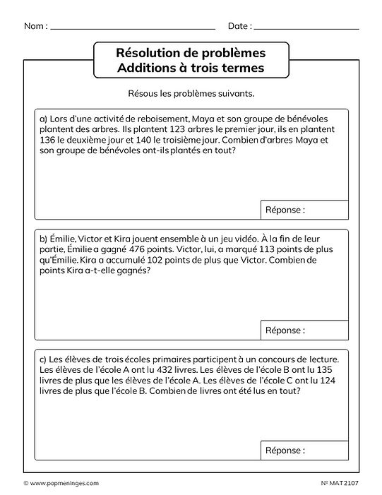 Résolution de problèmes - Addition de trois nombres (#2)