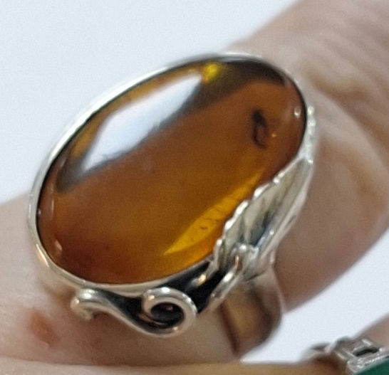 Thumbnail: S68.  Baltic Amber with insects in Sterling Silver Ring with insects 