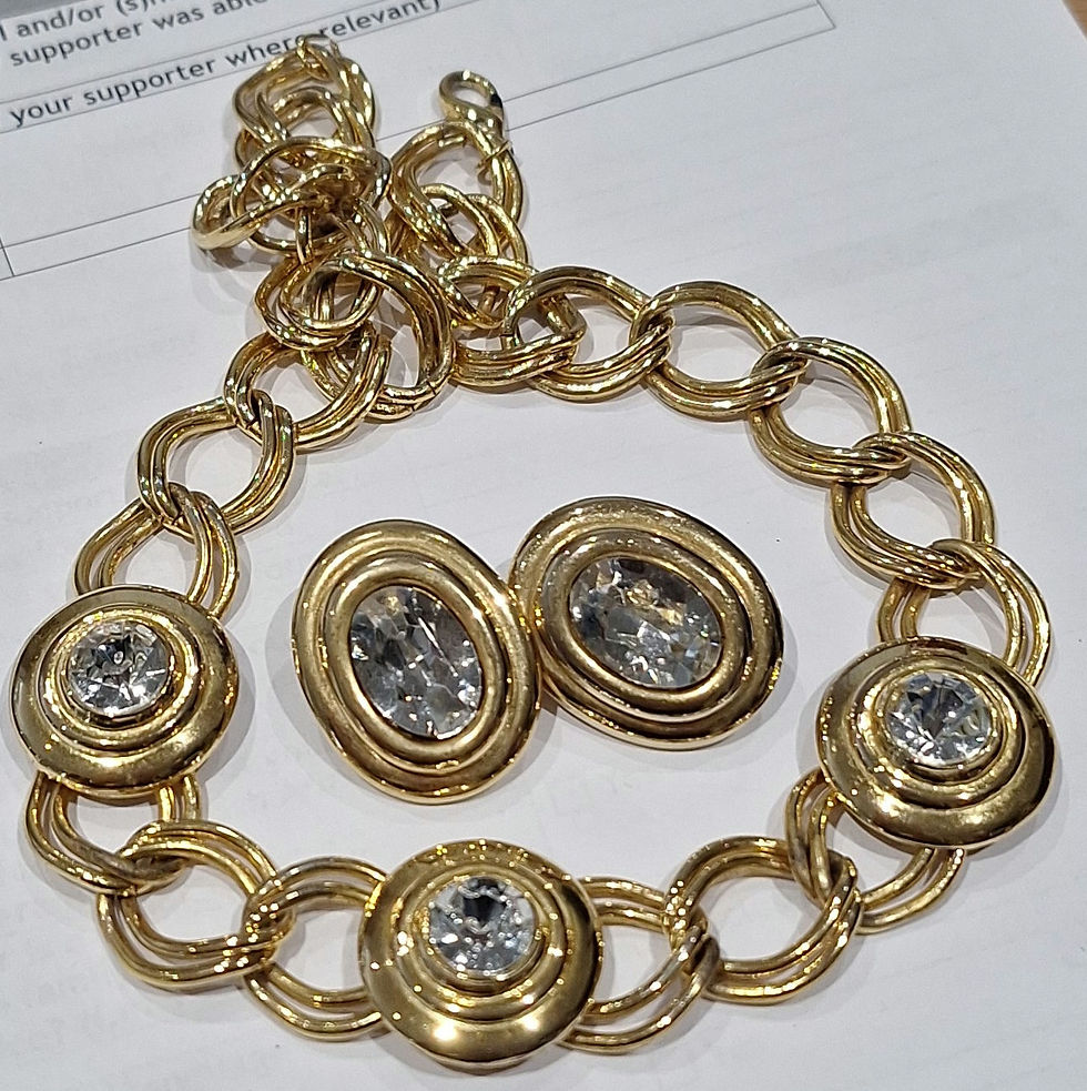 Thumbnail: C28 Chunky 3 Rhinestone Necklace and Clipon Earrings