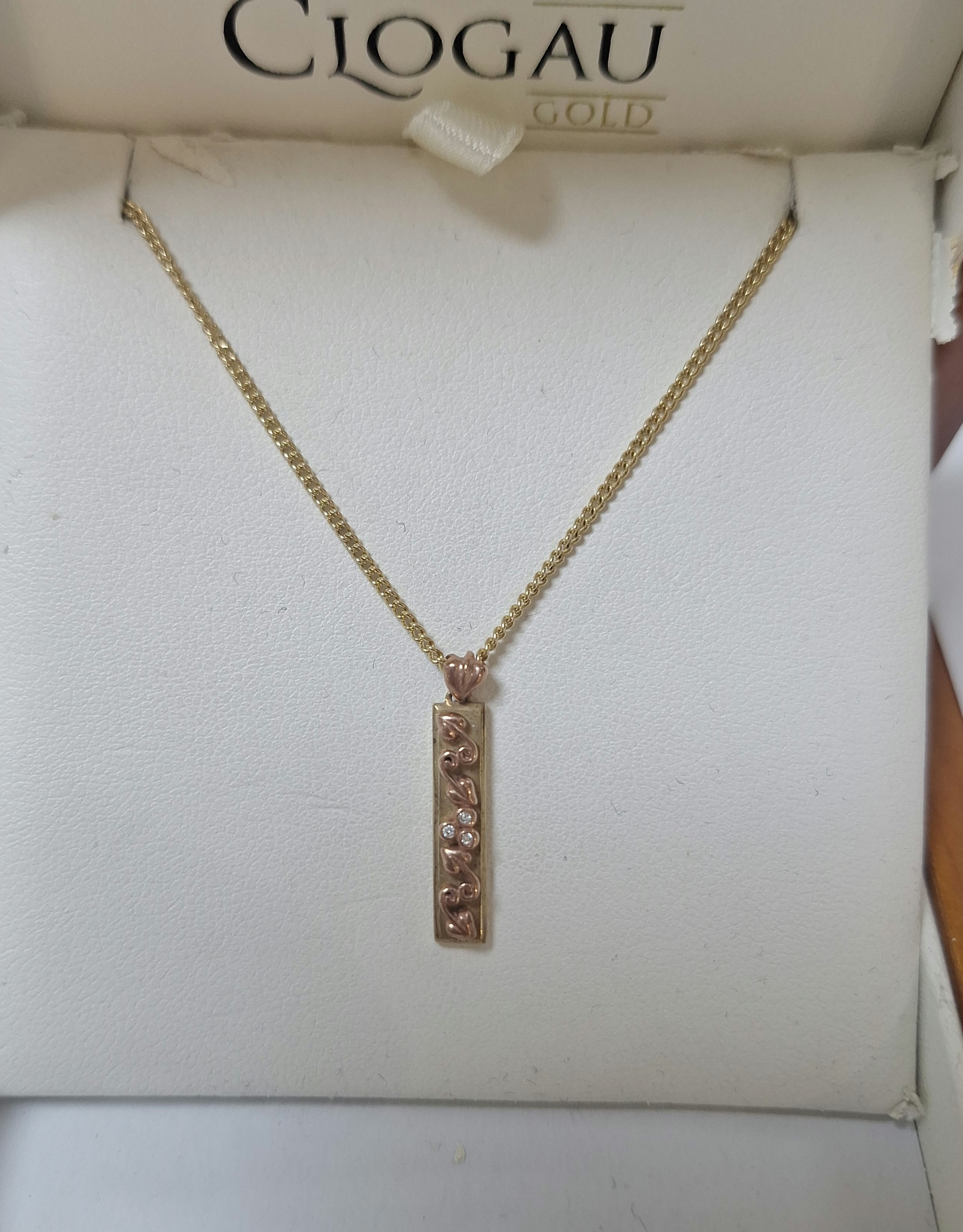 G39. Clogau Gold 9ct Tree of Life Bar pendant and chain