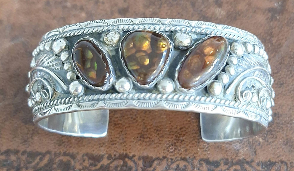Thumbnail: S29.  Navajo Sterling silver and Amber cuff