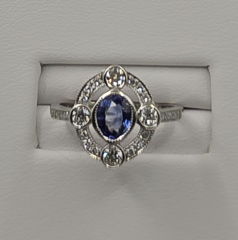 G141.  Platinum Tanzanite and Diamond Ring 