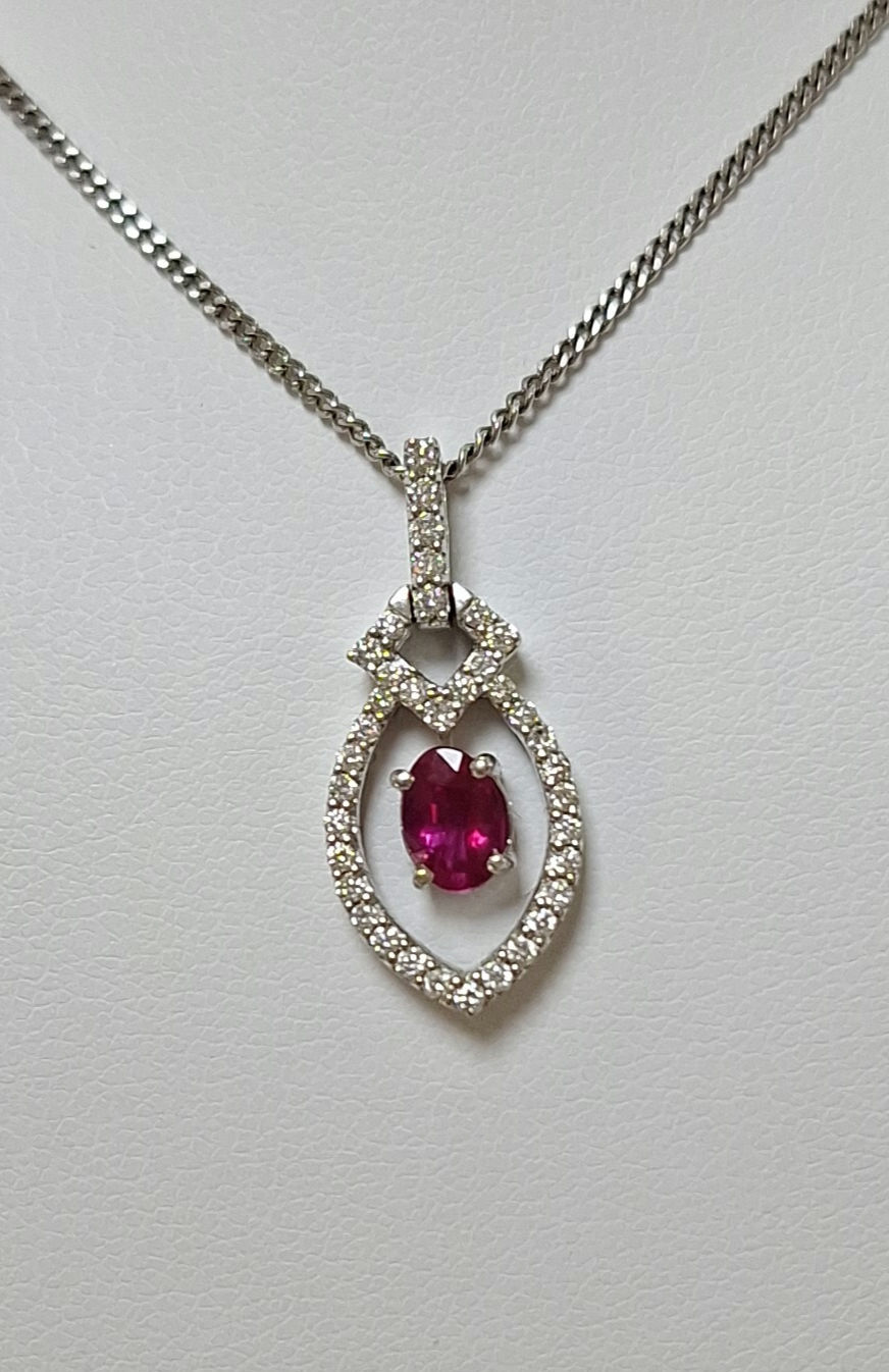 Thumbnail: G78.  18ct White Gold Diamond and Ruby pendant and chain 