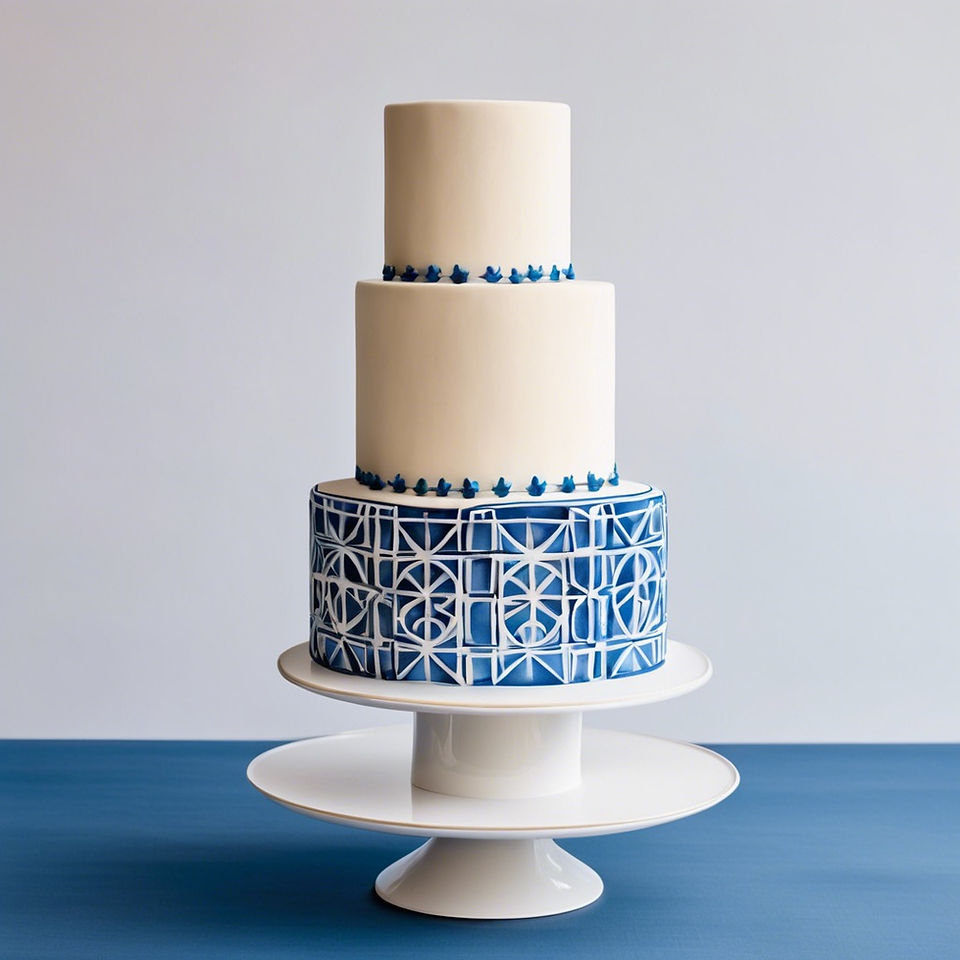 Modern Bridal cake with Portuguese Blue tile print