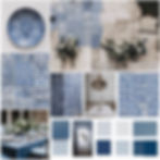 Mood board with Portuguese blue tile wedding theme decoration