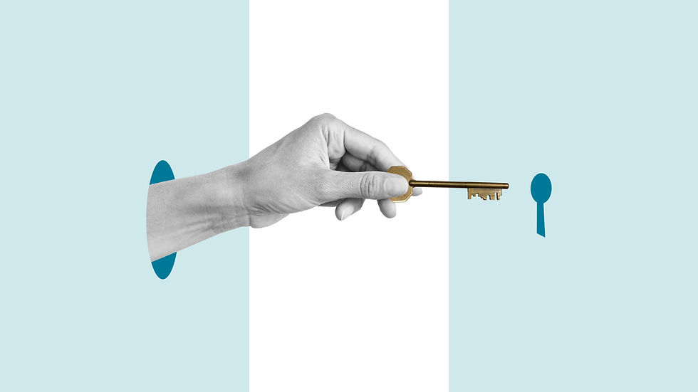 Collage with hand holding key to the hole. Secret to success. Find solution, get success o