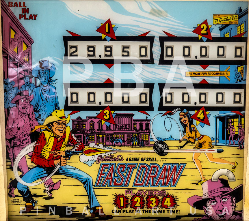 Fast Draw 1975 Gottlieb Backglass Pinball Art USA