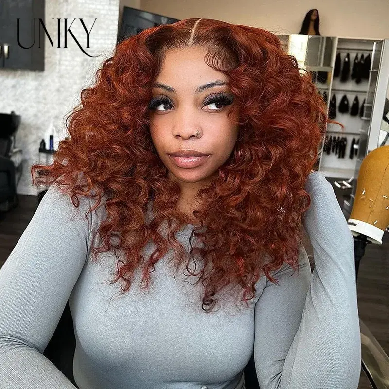 Thumbnail: Reddish Brown Loose Wave Short Bob Wig 13X4 Lace Front Loose Deep Wave 4x4 Wig