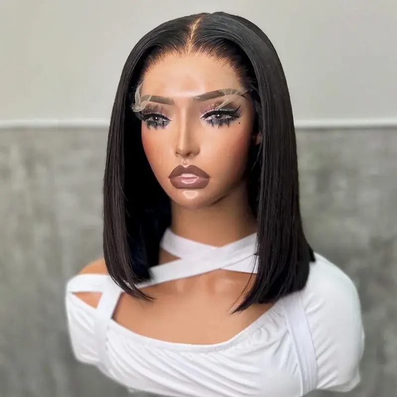 Thumbnail: Glueless Super Double Drawn Raw Vietnamese Bone Straight Short Bob Wig