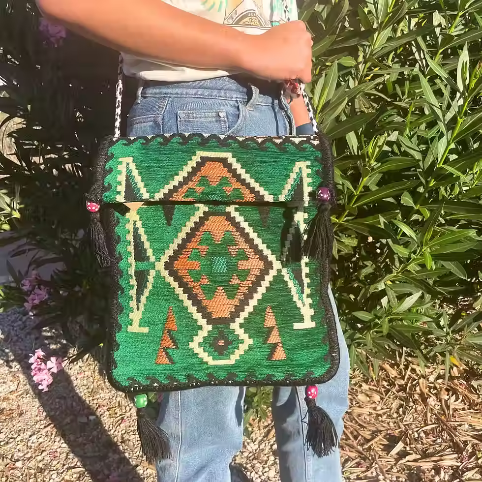 Emerald Green Kilim Messenger Bag | Boho Crossbody Shoulder Bag