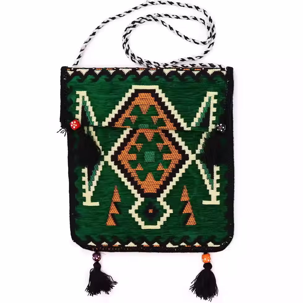Emerald Green Kilim Messenger Bag | Boho Crossbody Shoulder Bag