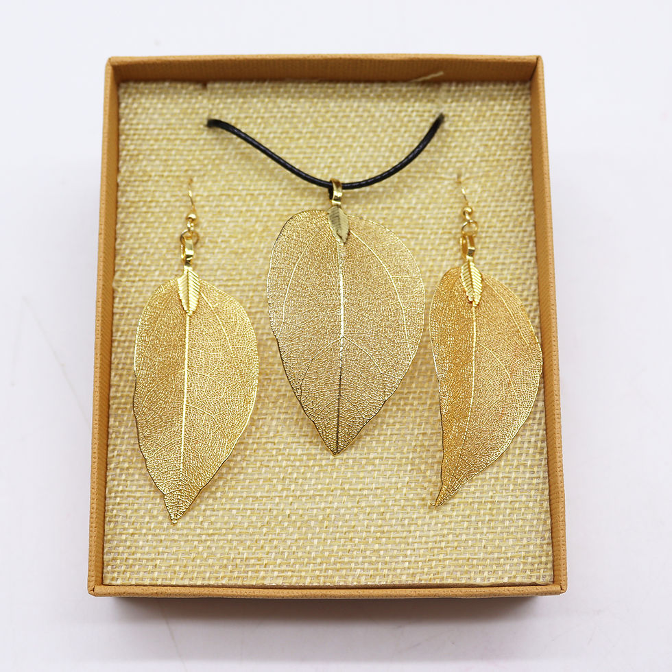 Thumbnail: Real Leaf Necklace & Earring Set in Gold