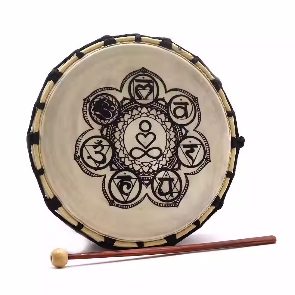 Chakra Shamanic Drum with Stick - 25cm | Ritual Drum, Sound Healing & Meditation Instrument
