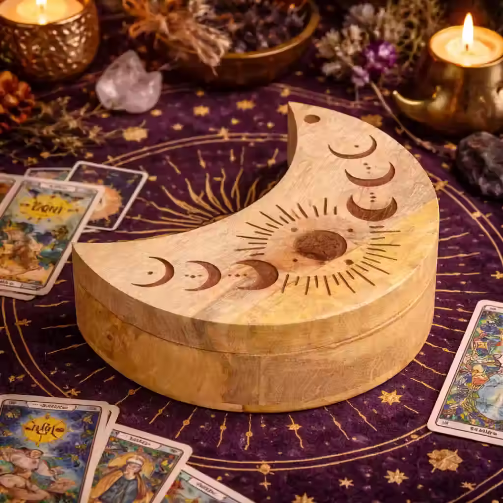 Moon Shaped Sliding Storage Box | Celestial Crystal Storage, Keepsake Box & Spiritual Decor