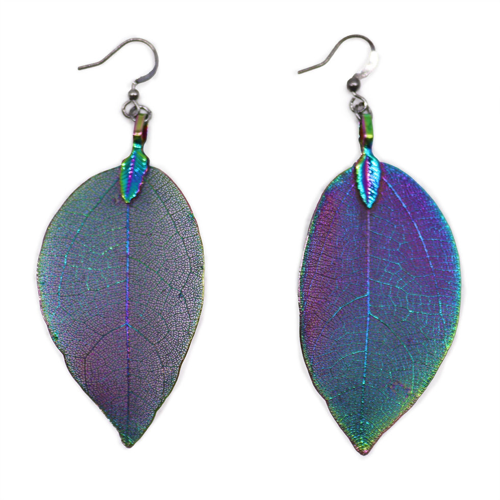 Thumbnail: Leaf Earrings in Multicoloured Metal - Created From Real Leaves!