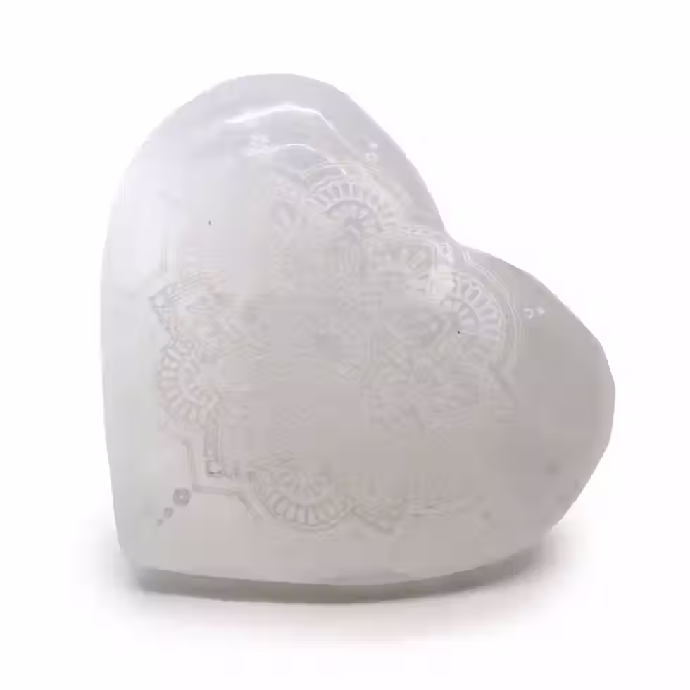 Selenite Heart - Mandala Engraved | Crystal Healing Heart for Love, Energy Cleansing & Spiritual Harmony