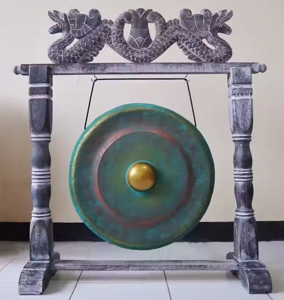 Small Healing Gong in Stand 25cm | Greenwash Meditation Gong, Sound Healing & Spiritual Decor