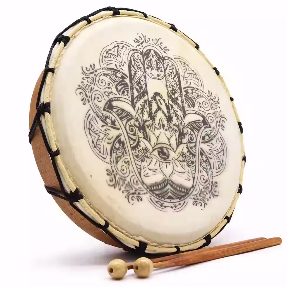 Hamsa Shamanic Drum with Two Sticks - 30cm | Ritual Shamanic Drum, Sound Healing & Meditation Instrument