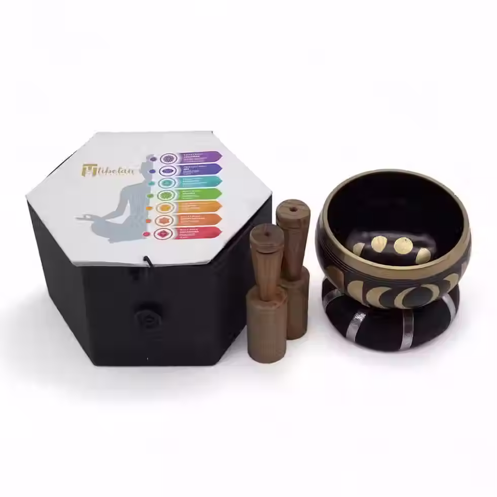 Moon Phase Singing Bowl Set - Black 10.7cm | Meditation Singing Bowl Gift Set, Sound Healing & Mindfulness Gift.