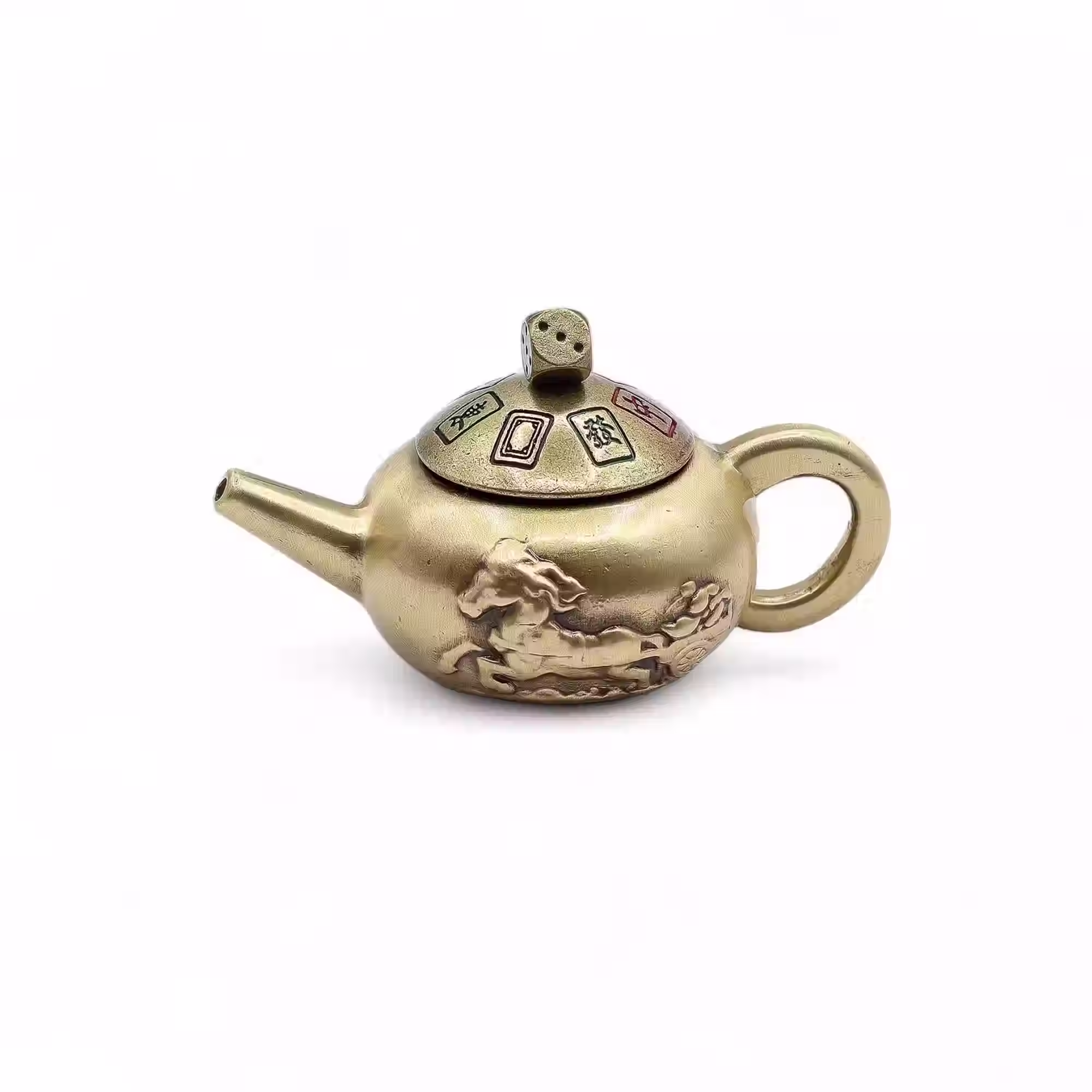 Feng Shui Fortune Lucky Teapot with Dice Spin | Brass Luck, Prosperity & Decision Charm