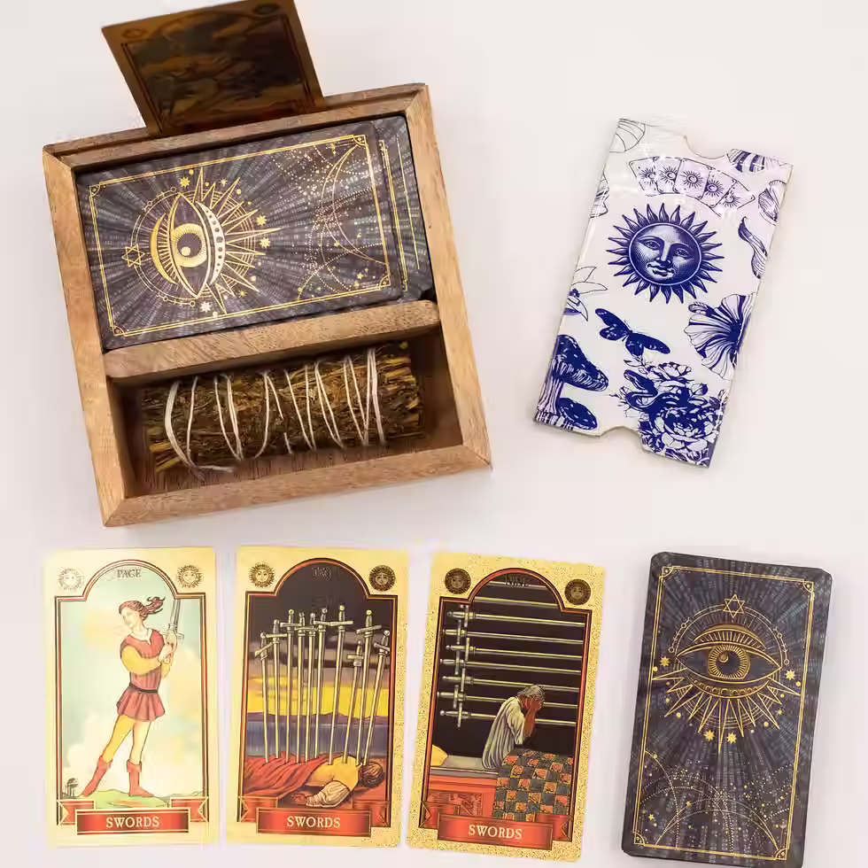 Two Section Sun Tarot Box with Card Holder | Tarot Storage Box, Altar Organisation & Spiritual Practice