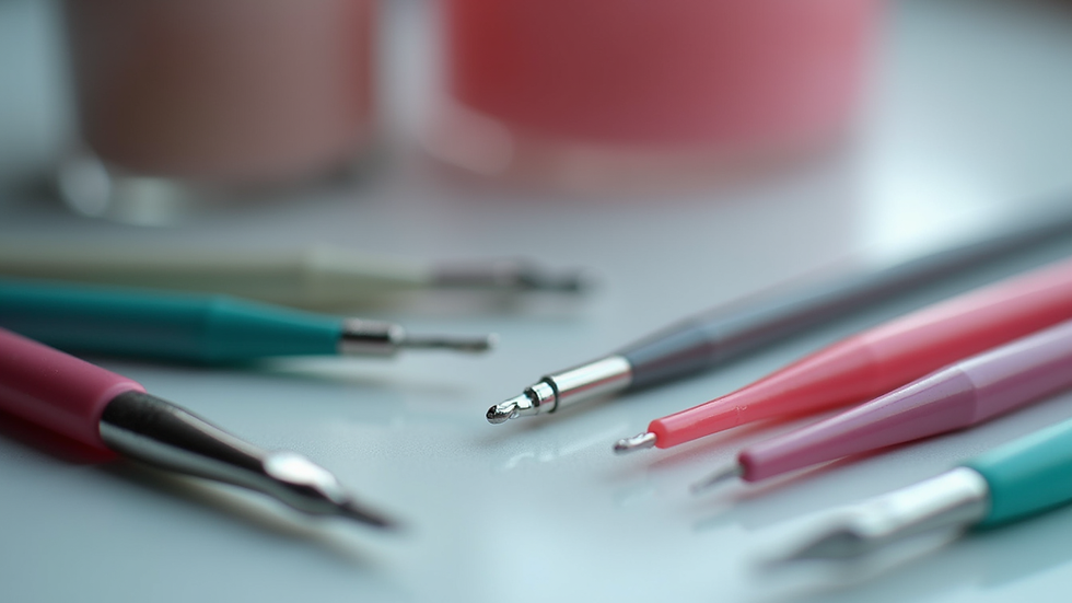 Close-up view of acrylic nail application tools arranged neatly