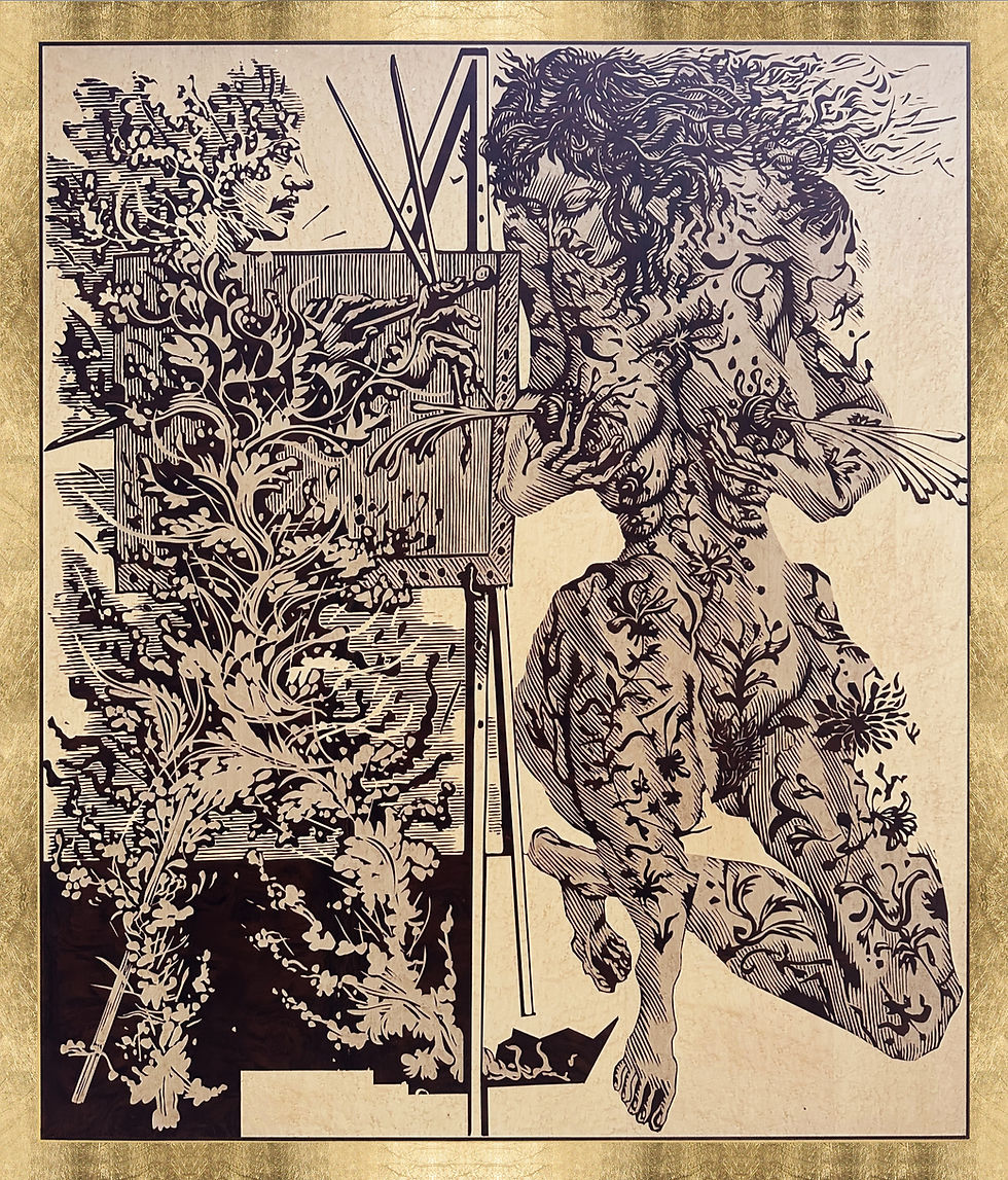 The Flaming Artist Precious Wood Inlay Contemporary Wall Panel