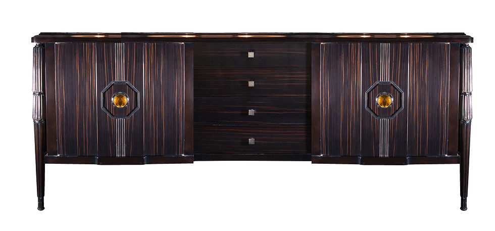 Neoclassical Ebony Wood Decorated with Art Glass Dresser