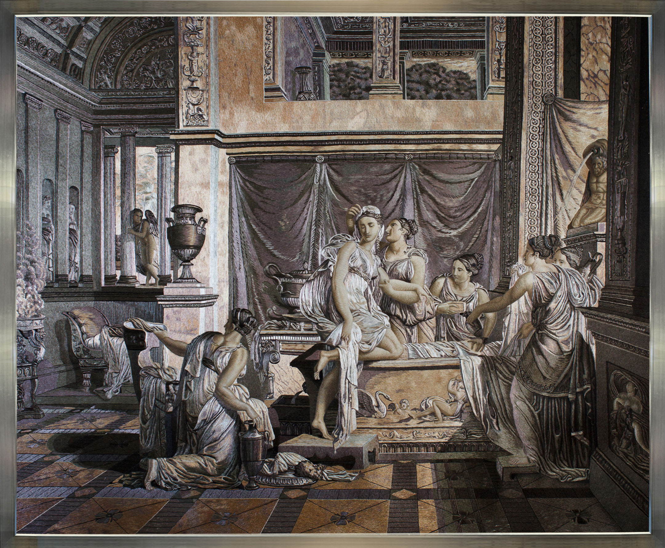 Psyche taking the bath, Fine Silk Embroidery Tapestry