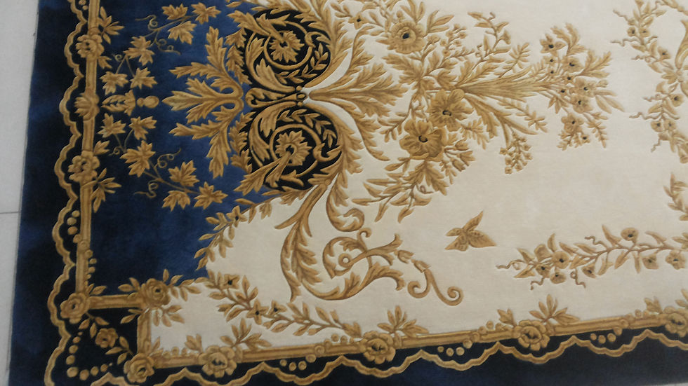 Thumbnail: Western European Wool Tufted Area Rug Ornamental Design Beige and Blue
