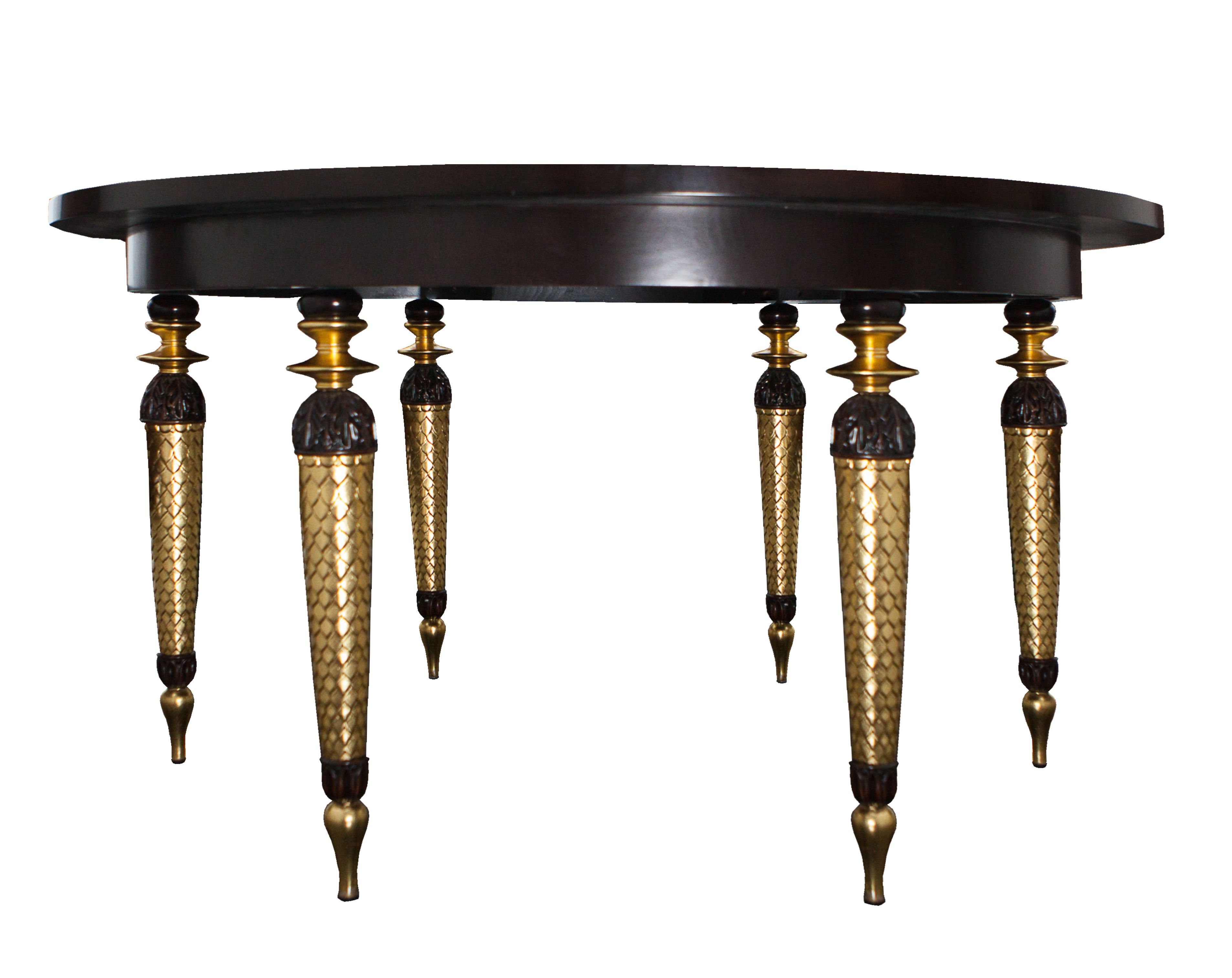 Neoclassical Dining Table Dark Finishing Gold Plated Elements for 6 people sits