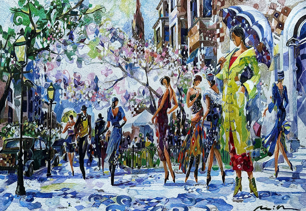 Impression of Blossom — Large OOAK silk tapestry with handmade watercolor embroidery by Misha Lenn for Alexander’s Collection