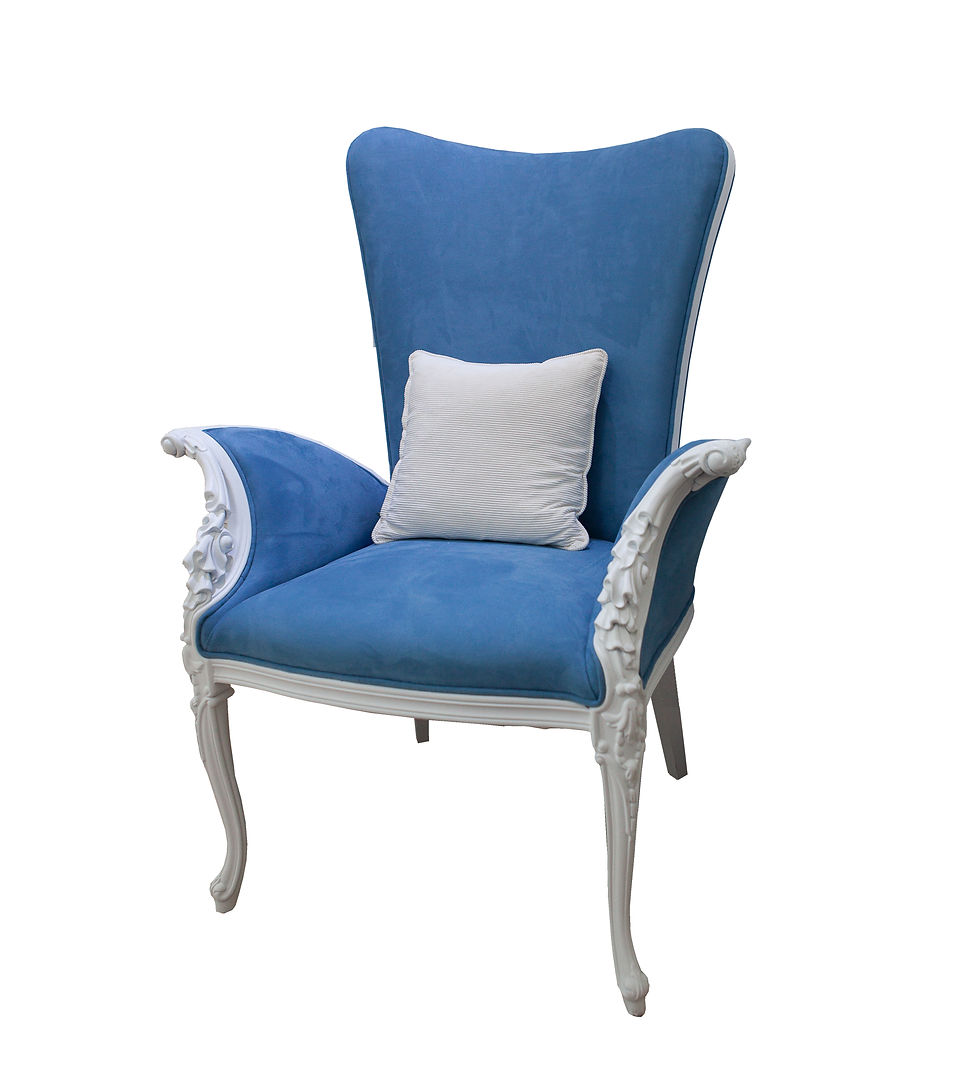 White and Blue Neoclassical Style Solid Wood Carving Armchair