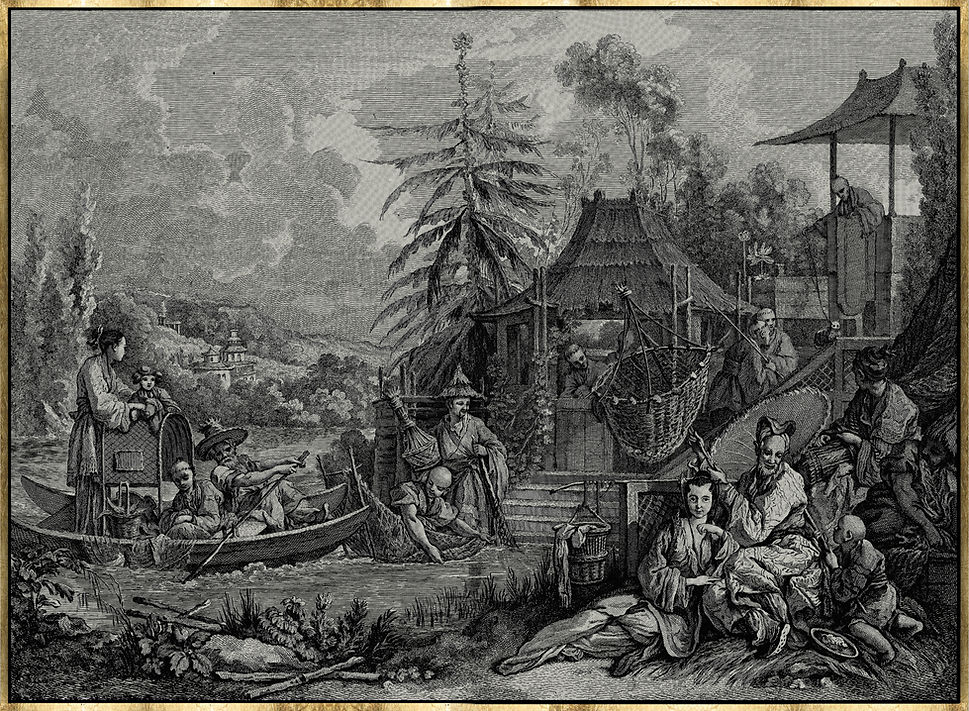The Chinese Hunting Scene — Unique 1-of-1 museum-grade Chinoiserie silk tapestry after François Boucher by Alexander’s Collection