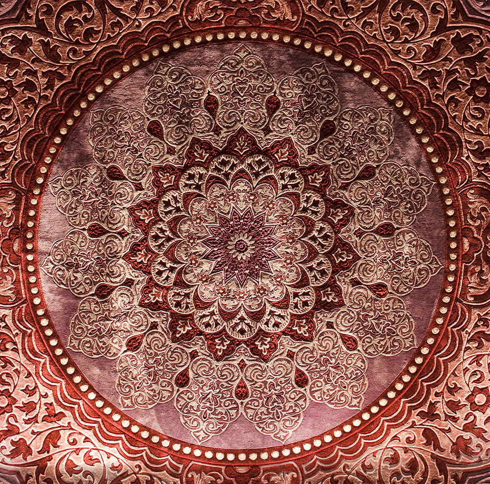 Thumbnail: Luminous texture of hand-polished semi-worsted wool in neoclassical oriental motifs.