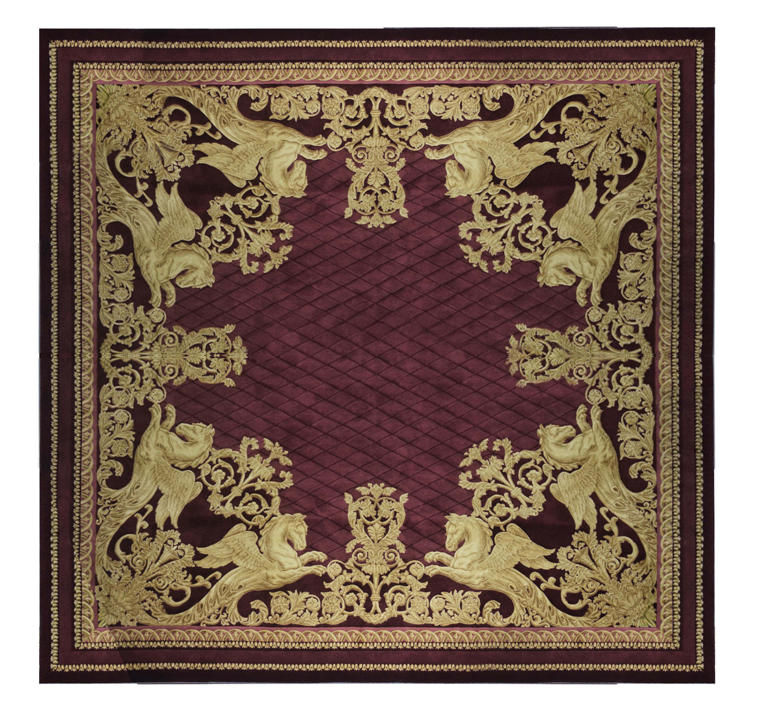 Western European Fine Wool Tufted Area Rug Pegasus with Ornament Design