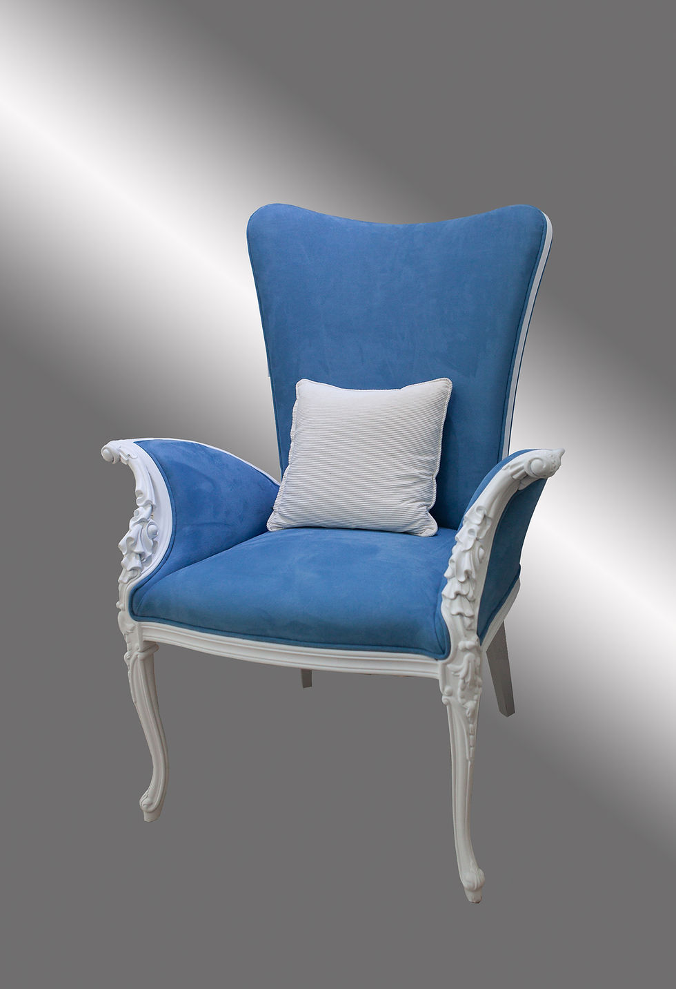Thumbnail: White and Blue Neoclassical Style Solid Wood Carving Armchair