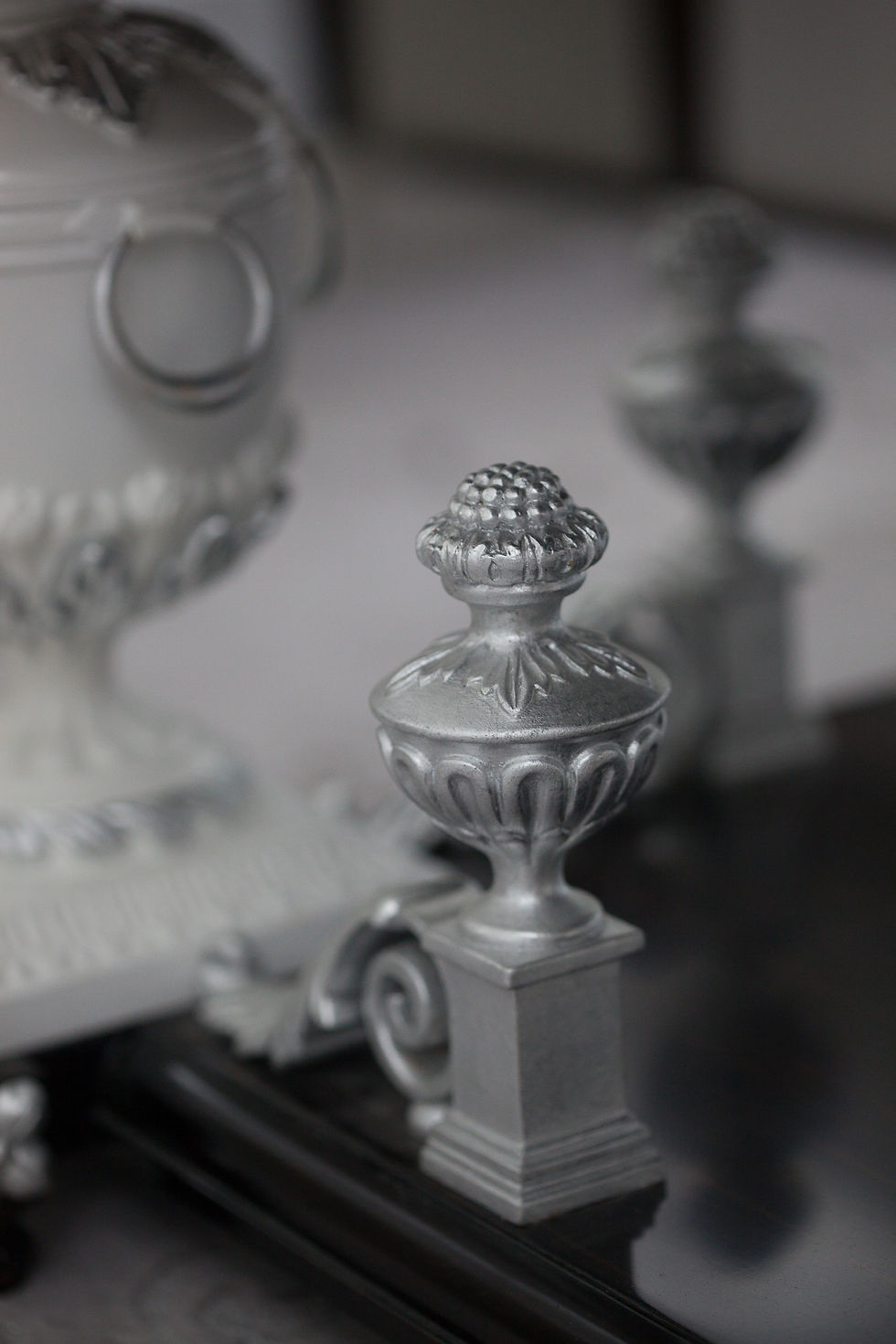 Thumbnail: Ebony Wood with Carving Elements Painted White, Neoclassical Style Coffee Table