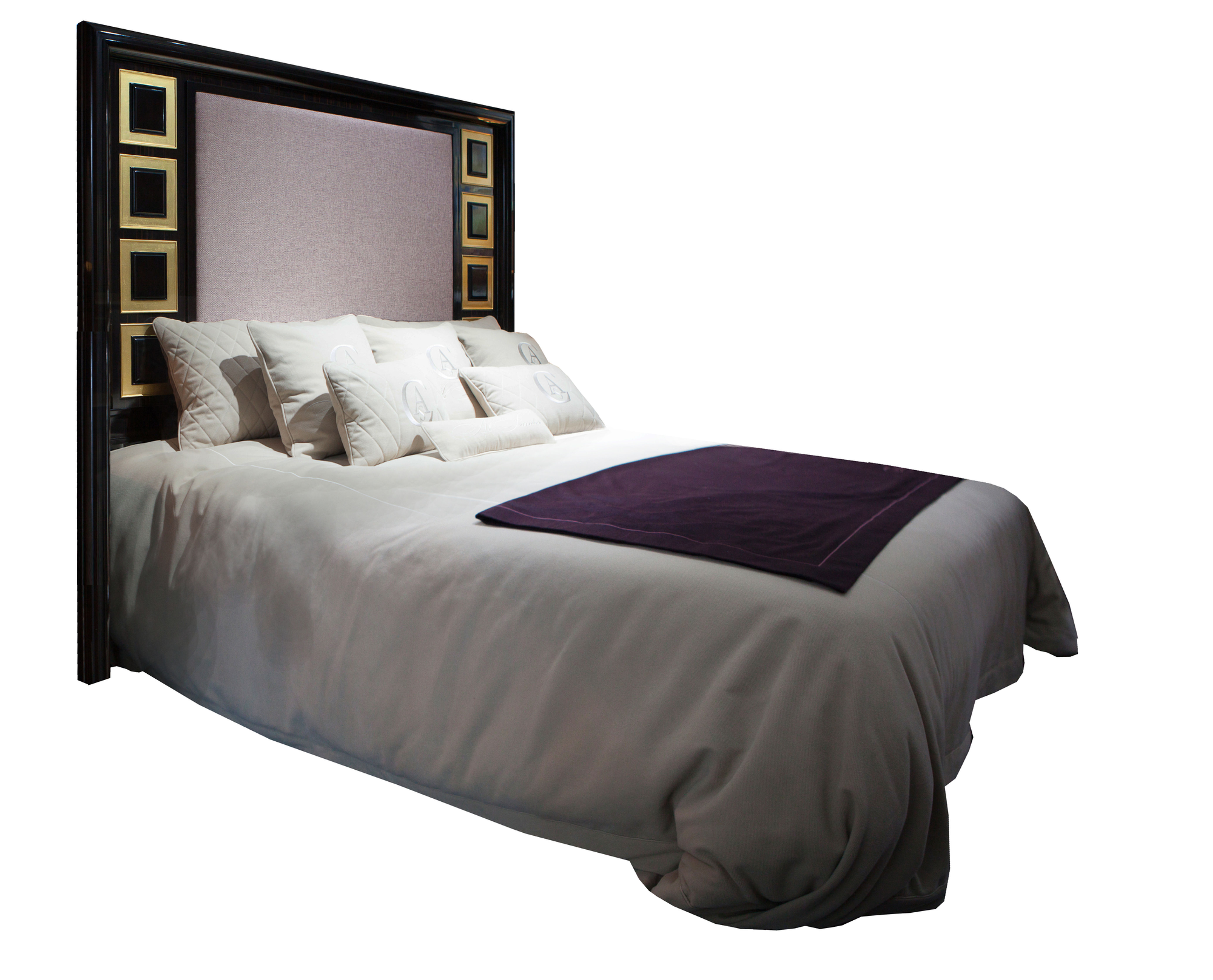 Ebony Wood and Gold Leaf Contemporary Bed